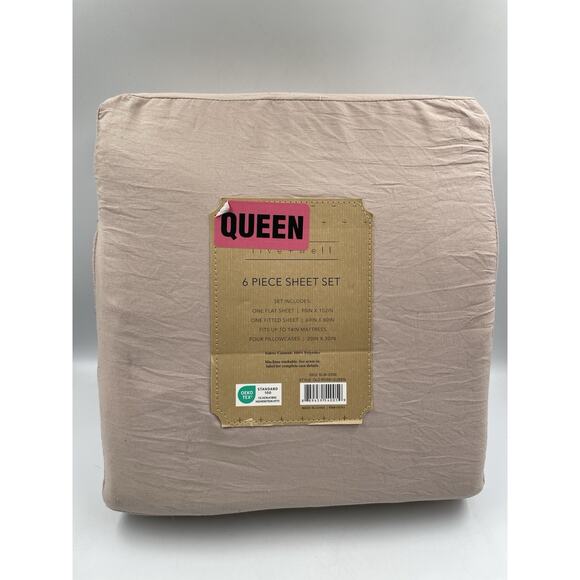 Live + Well 6 Piece Beige Queen Sheet Set New with Tags - Fast Shipping!